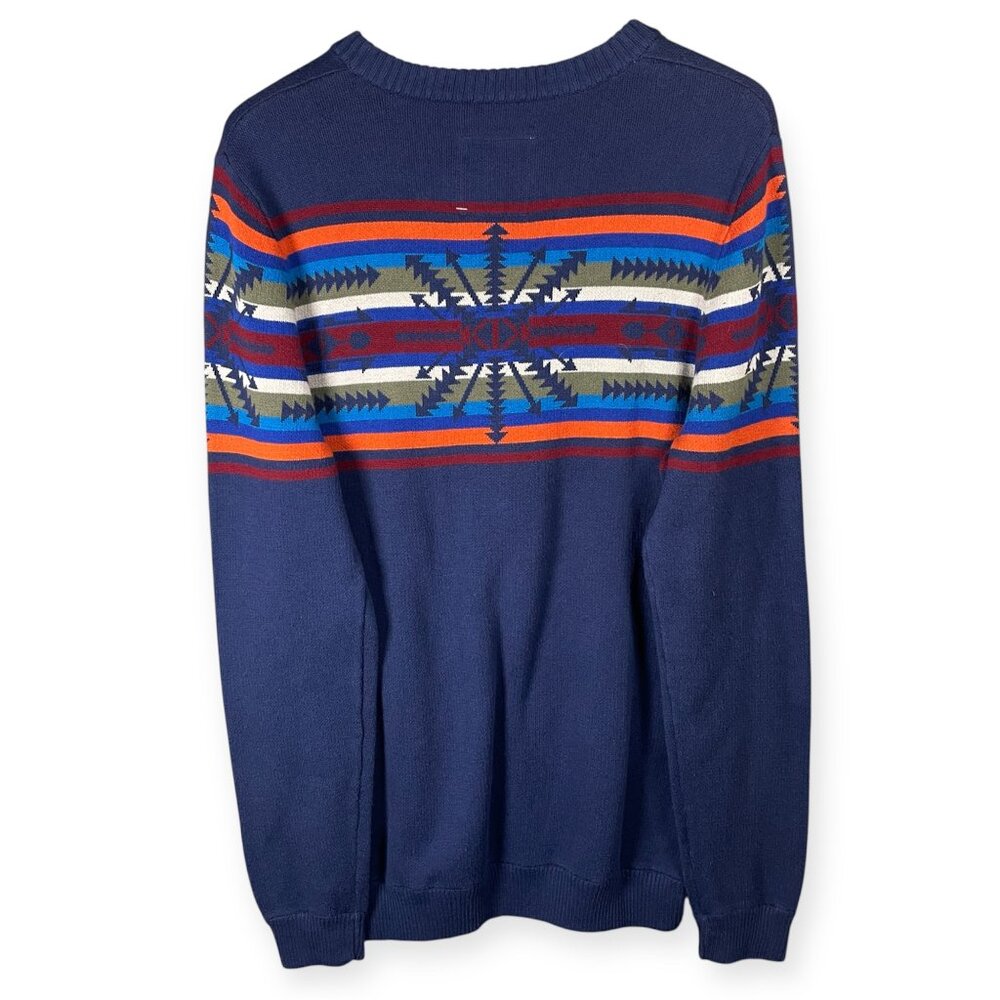 Mossimo Blue Aztec Print Pullover Long Sleeve Sweater Mens Size L Cotton Knit - Picture 2 of 7